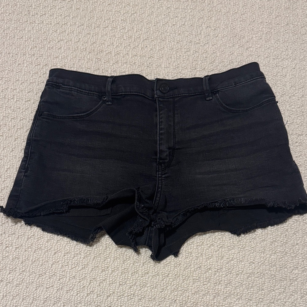 Abercrombie & Fitch Black Frayed-Hem Denim Shorts